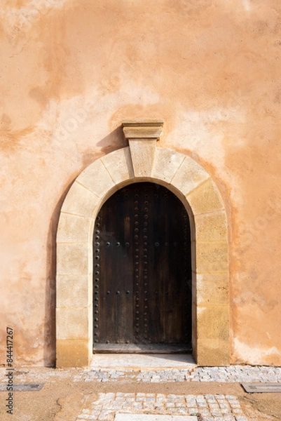 Fototapeta Detail of a typical door on the courtyard of the Kasbah of the Oudayas in Rabat, Morocco. The city is a UNESCO World Heritage Site