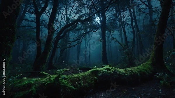 Obraz Mystical night in dark but beautiful forest full of wonder and magic essence with moon view