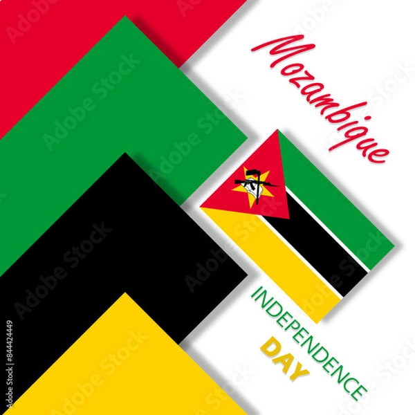Obraz Mozambique Independence Day event banner. Mozambique flag with ribbons on white background to celebrate on June 25th