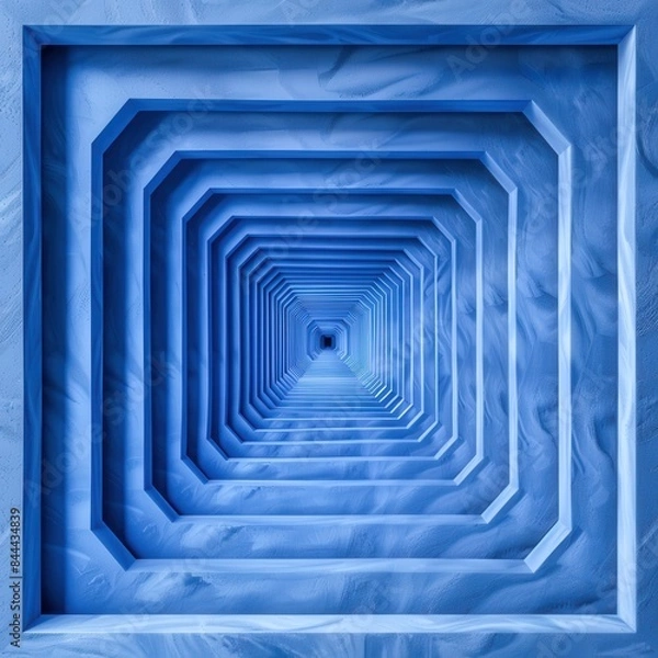 Fototapeta Abstract blue tunnel with geometric patterns and a sense of infinite depth, creating a mesmerizing visual effect.