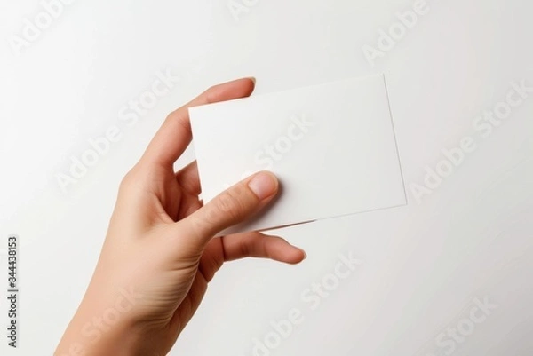 Fototapeta Blank White Card Mockup on Hand created with Generative AI