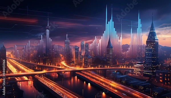 Obraz Progress graph showing on bulidings 