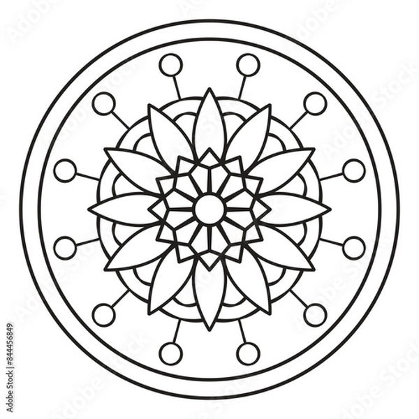 Fototapeta mandala pattern black and white outline - easy mandalas coloring pages - simple floral mandala vector