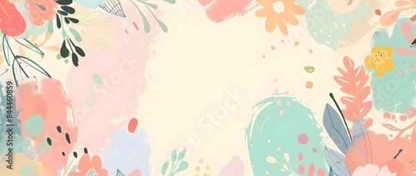 Fototapeta Pastel Geometric and Free Shape Cute Cartoonish Page Print Border Design with Blank Empty Space for Mockup Background