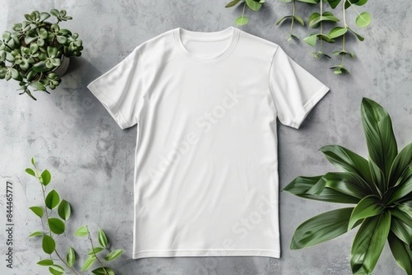 Fototapeta Top view white t-shirt mockup on texture background