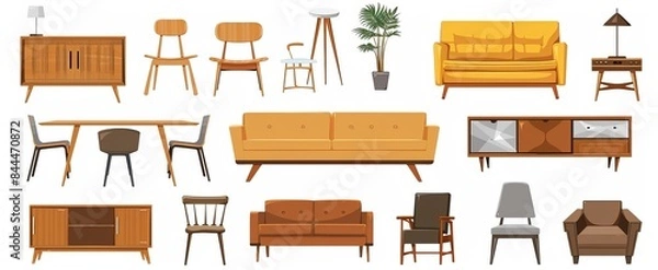 Fototapeta Vector illustration of different types of furniture on a white background