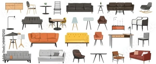 Fototapeta Vector illustration of different types of furniture on a white background