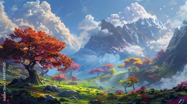 Fototapeta AI Artist Creating Digital Masterpiece on Canvas with Vibrant Colors in Modern Studio