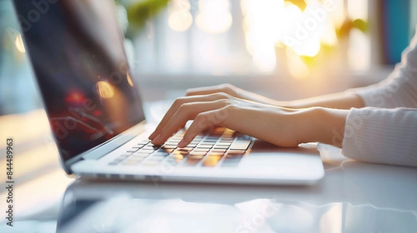 Obraz ノートパソコンを操作する女性の手元