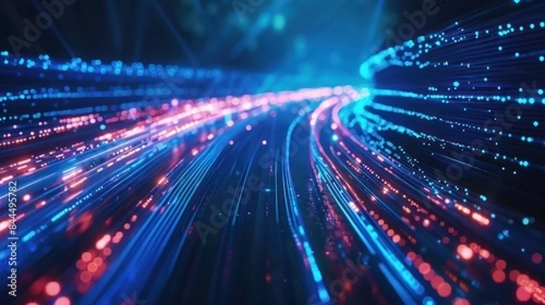 Obraz Create a visually captivating photo featuring a blue technology background with dynamic motion neon light effects.