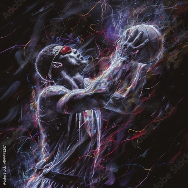 Fototapeta Basketball player holding the ball.