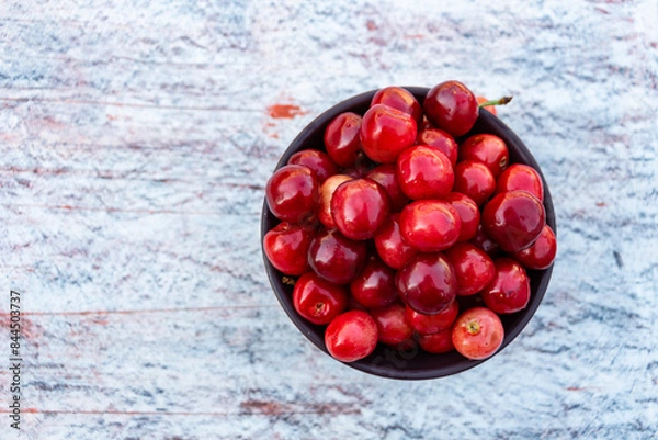 Obraz ripe cherries on white background, copy space