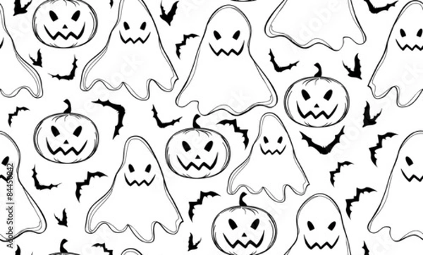 Obraz Halloween vector seamless pattern with ghosts and bats