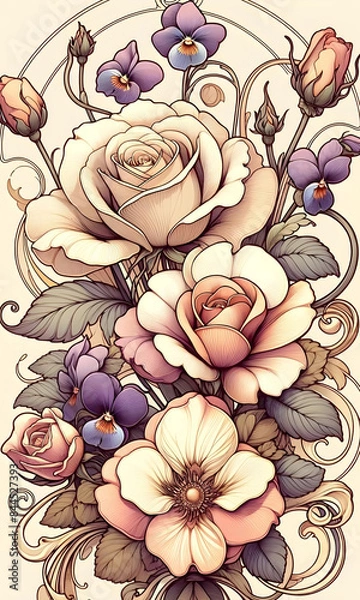 Obraz バラとスミレ