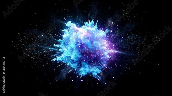 Obraz Explosive energy sphere with glowing flames. Cosmic galaxy and star burst in a night sky. Abstract illustration of a burning universe with magical light effects. Ideal for astronomy and science themes