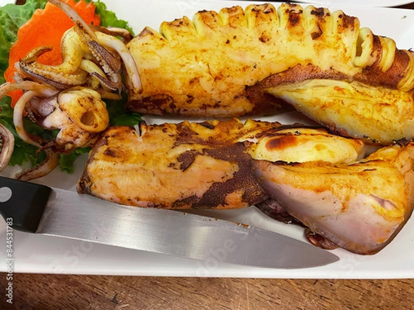 Fototapeta Grilled Squid with Seafood Sauce