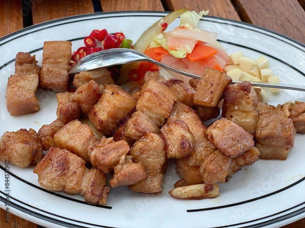Fototapeta Stir-fried pork belly with shrimp paste
