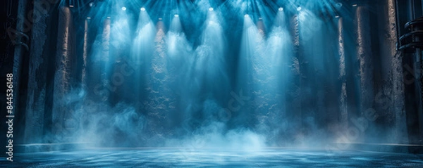 Fototapeta Theater stage light background with spotlight illuminated the stage, Empty stage, foggy stage background