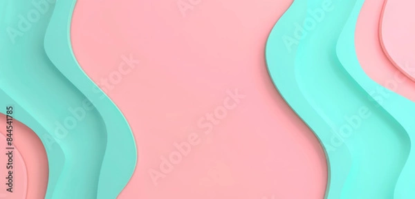 Obraz A minimalist abstract geometric design with wavy lines in pastel pink and mint, creating a fluid and smooth composition with a modern and contemporary feel, using soft, gentle colours.