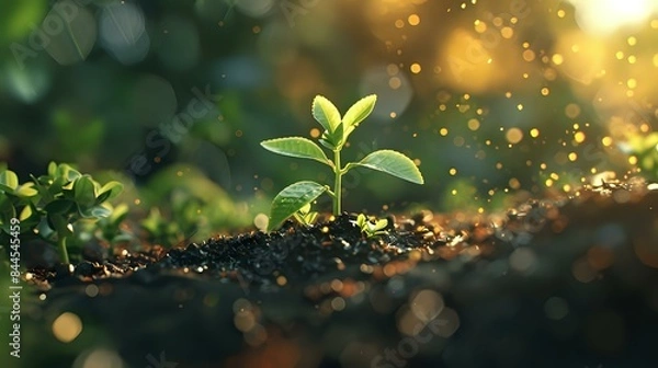 Fototapeta an elegant view of a tiny plant growing from the soil