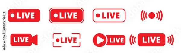 Fototapeta LIVE streaming media online and television overlay icon red mark