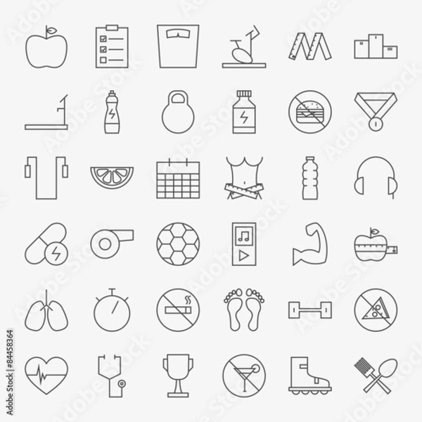 Fototapeta Line Fitness and Dieting Icons Big Set