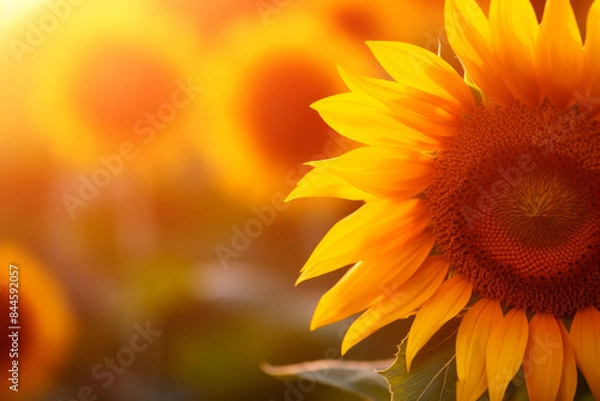 Obraz close up view of sunflower flowers at the evening field