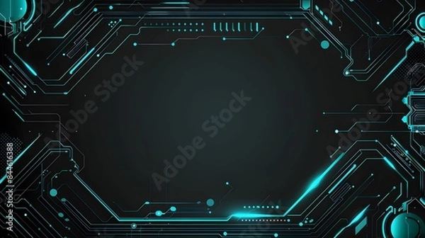 Fototapeta Sleek Futuristic Circuit Board Doodle Border with Blank Space for Black Friday Mockup