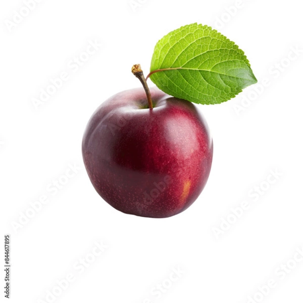 Obraz A plum with leaf isolated on transparent background.