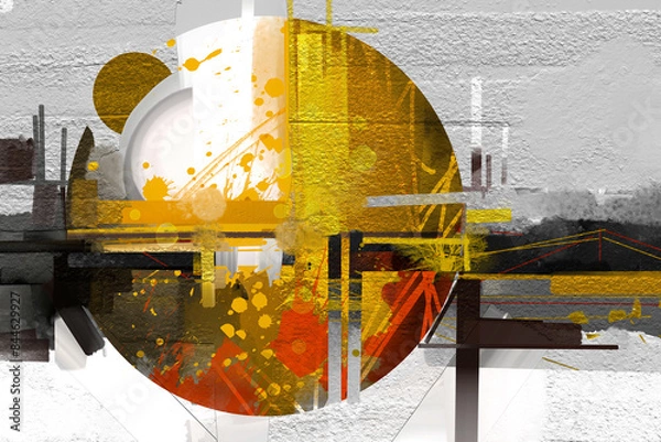 Obraz Kolor czarny, biały i złoty. Nowoczesny olej abstrakcyjny, malarstwo akrylowe na tło tapety. Farba sztuki współczesnej. Ilustracja Grafika z rysunkiem, pociągnięciem pędzla, teksturą grunge na płótnie