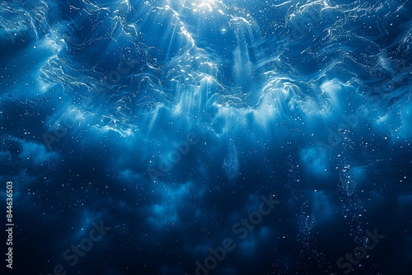 Fototapeta Abstract blue background under the sea with light passing through it.