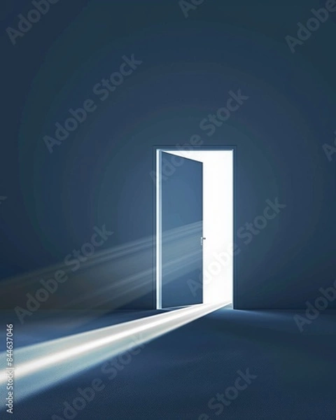 Obraz A doorway glows on a navy background, hinting at new beginnings and opportunities ahead.