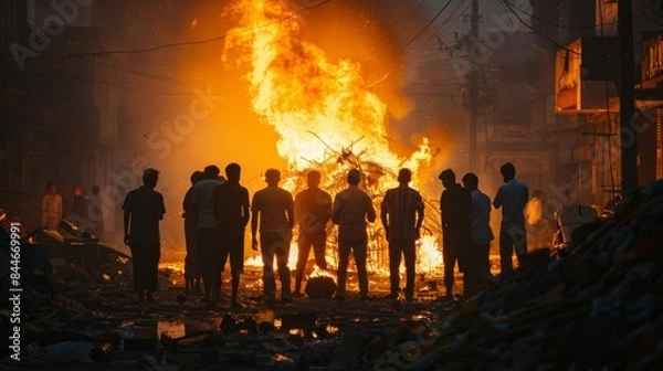 Fototapeta Cremation Procession with Blazing Fire 