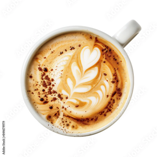 Fototapeta Perfect cup of cappuccino isolated on transparent or white background. Top view
