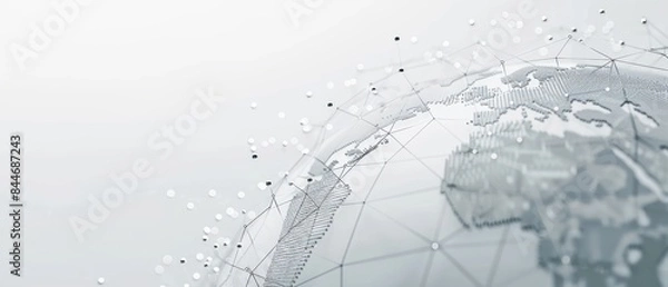 Obraz  Light gray backdrop with a straightforward globe design and data points, emphasizing global information and connectivity