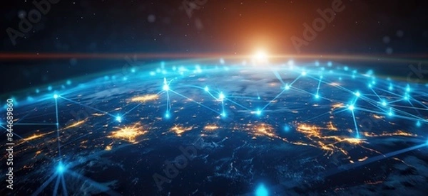 Fototapeta Global network concept. Communication technology banner. Connectivity background