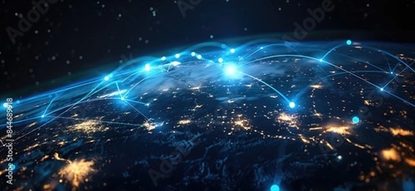 Fototapeta Global network concept. Communication technology banner. Connectivity background