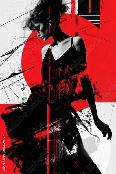 Fototapeta A Silhouette of Crimson and Black: A Womans Form Amidst Geometric Abstractions