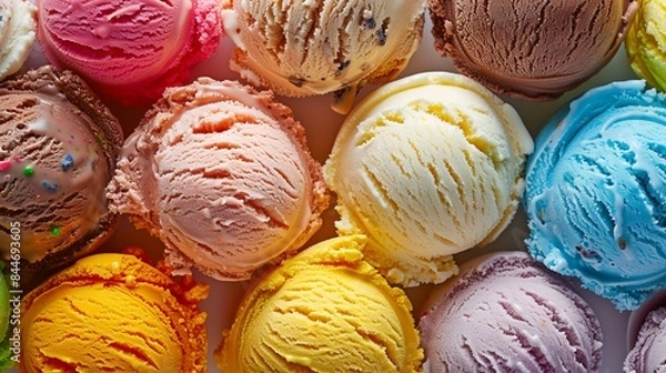 Fototapeta Assorted of scoops ice cream. Colorful set of ice cream of different flavours. Top view