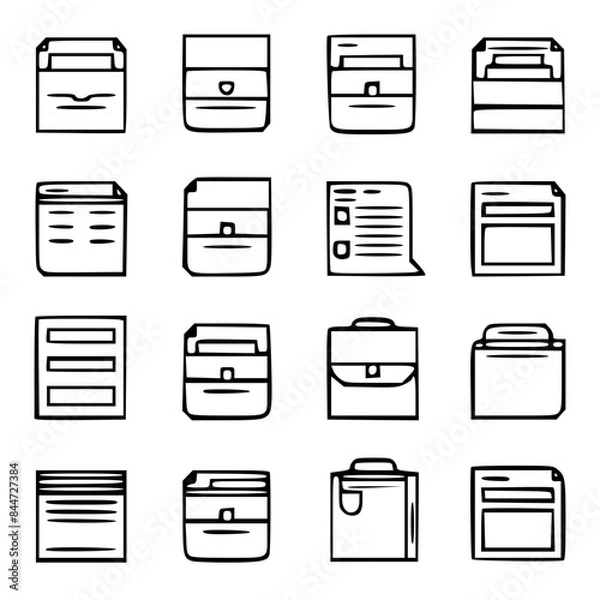 Fototapeta document icon, business icon, symbol icon, archive icon, contract icon, file icon, office icon, computer icon, message icon, web icon, folder icon, graphic icon, portfolio icon, magnifying glass icon,