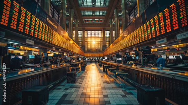 Obraz A Busy Trading Floor Inside a Large Financial Exchange Building