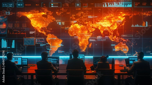 Obraz Cybersecurity Team Monitoring Global Network Activity