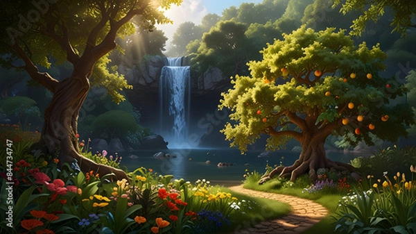Fototapeta Tree of Knowledge of Good and Evil in the Garden of Eden from Genesis in the Creation story of the Bible