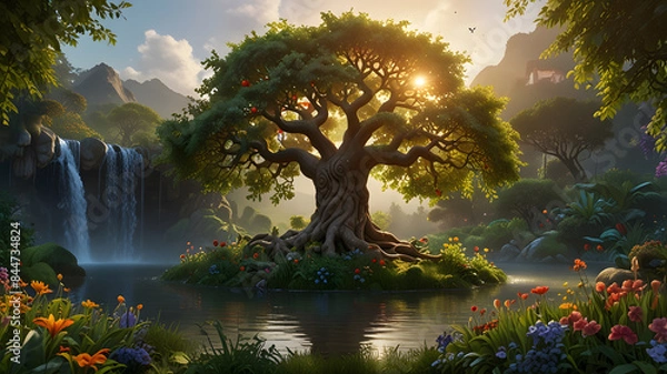 Fototapeta Tree of Knowledge of Good and Evil in the Garden of Eden from Genesis in the Creation story of the Bible