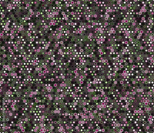 Obraz Geometric background featuring varied geometric elements and colors. Small hexagon shapes form a tileable, seamless pattern. Captivating vector illustration.