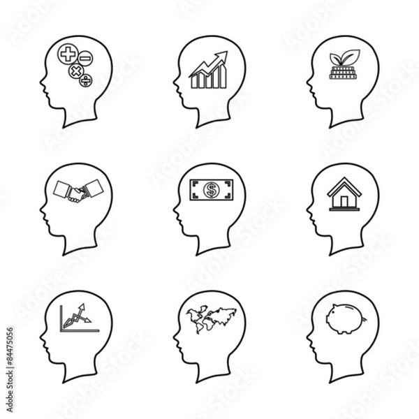 Fototapeta Set of people head line icon, thinking of the brain,business con
