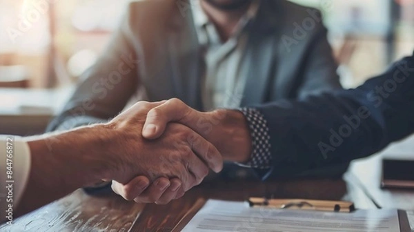 Obraz Successful Business Deal: Businessman and Client Shaking Hands in Modern Office