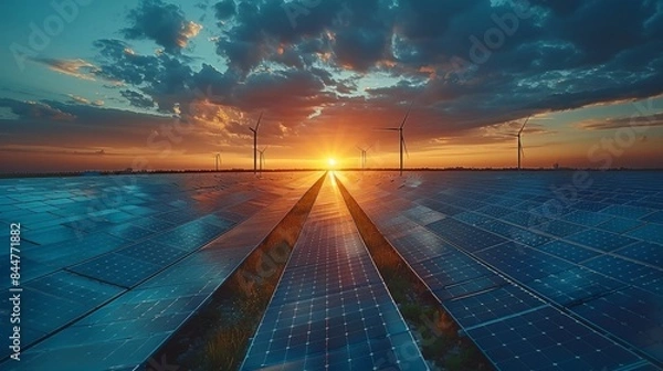 Fototapeta Renewable Solar and Wind Energy Efficiency Generative AI