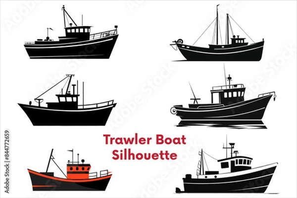 Fototapeta Trawler Boat Silhouette Bundle With Different Style