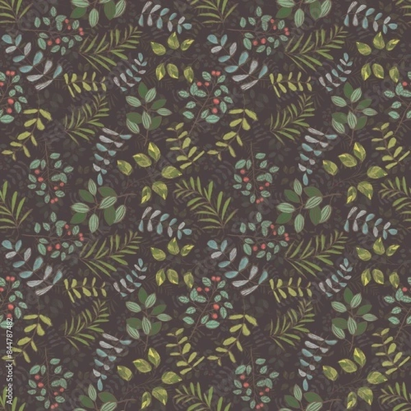 Fototapeta A background consisting of leaves of different shapes. Seamless pattern of leaves of various shapes.